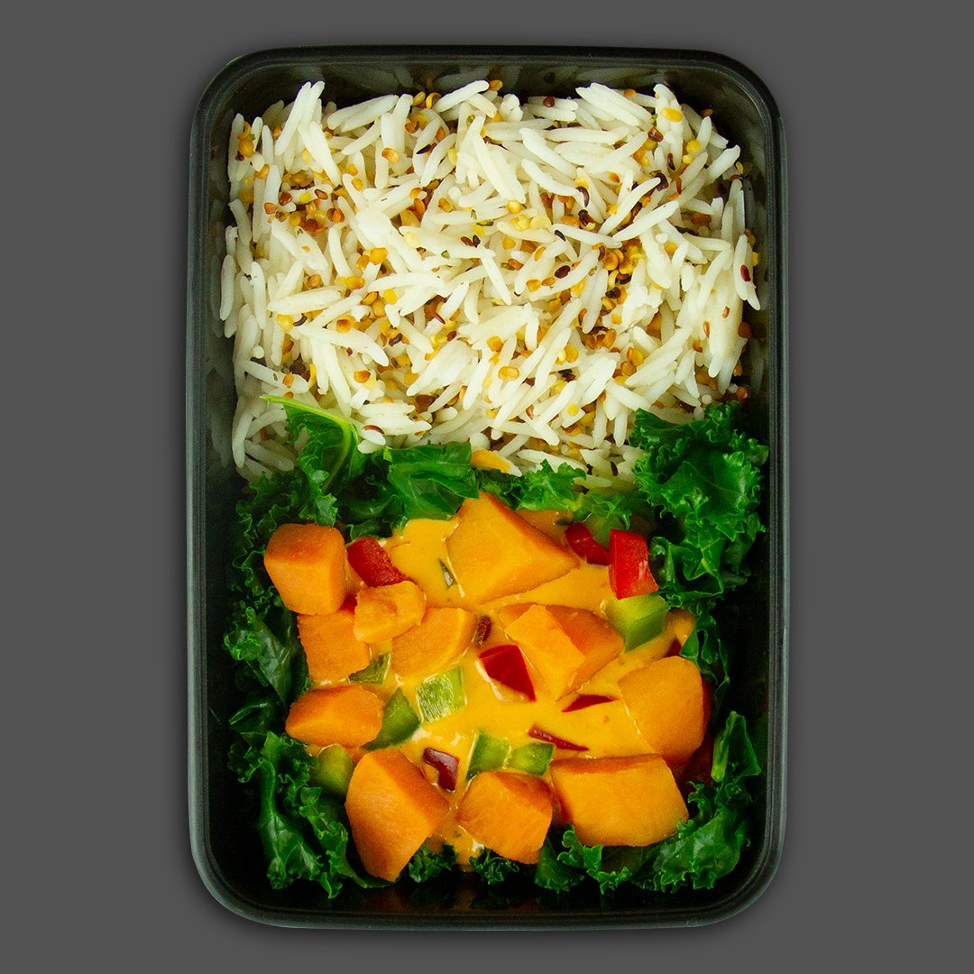 Thai hard vegetarian red curry, high in protein fitness meals delivered