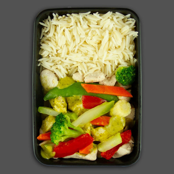 Spice it up green chicken curry, high in protein fitness meals delivered