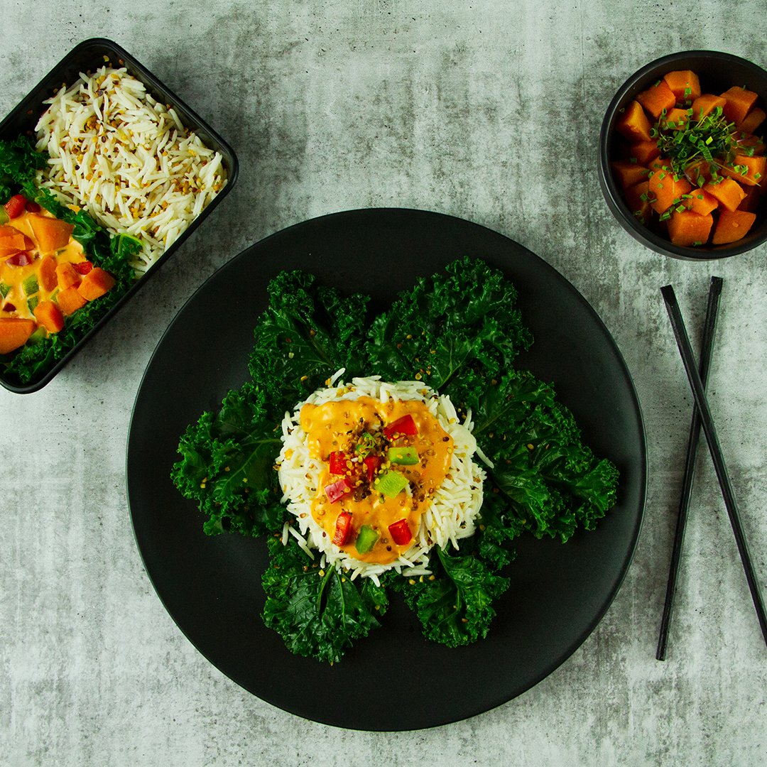 Thai hard vegetarian red curry, high in protein fitness meals delivered